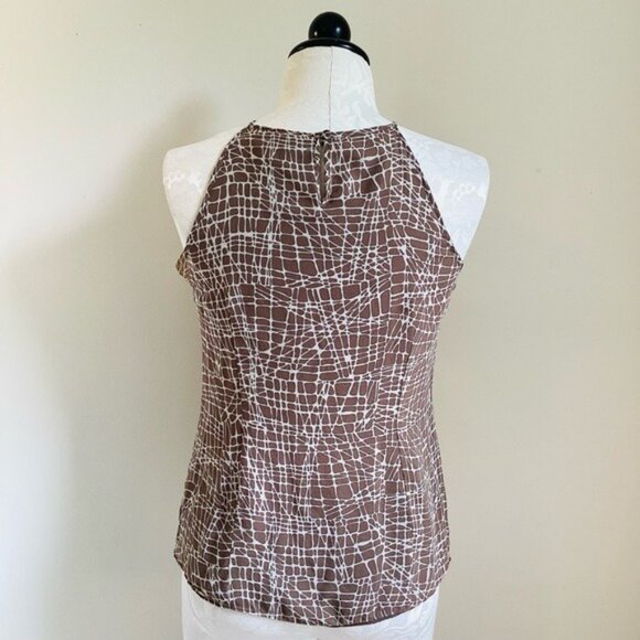 Ann Taylor Brown & White Silk Ruffled Sleeveless Blouse Size S - Picture 2 of 10